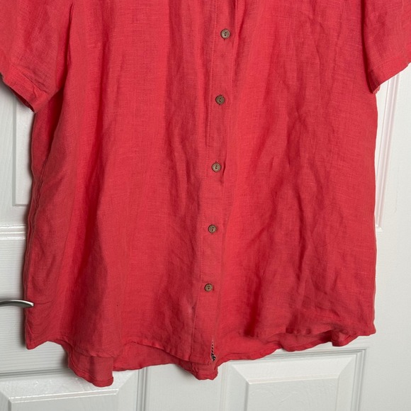 Sundance Coral Linen Short Sleeve Button Up Shirt Women's M - Picture 3 of 8